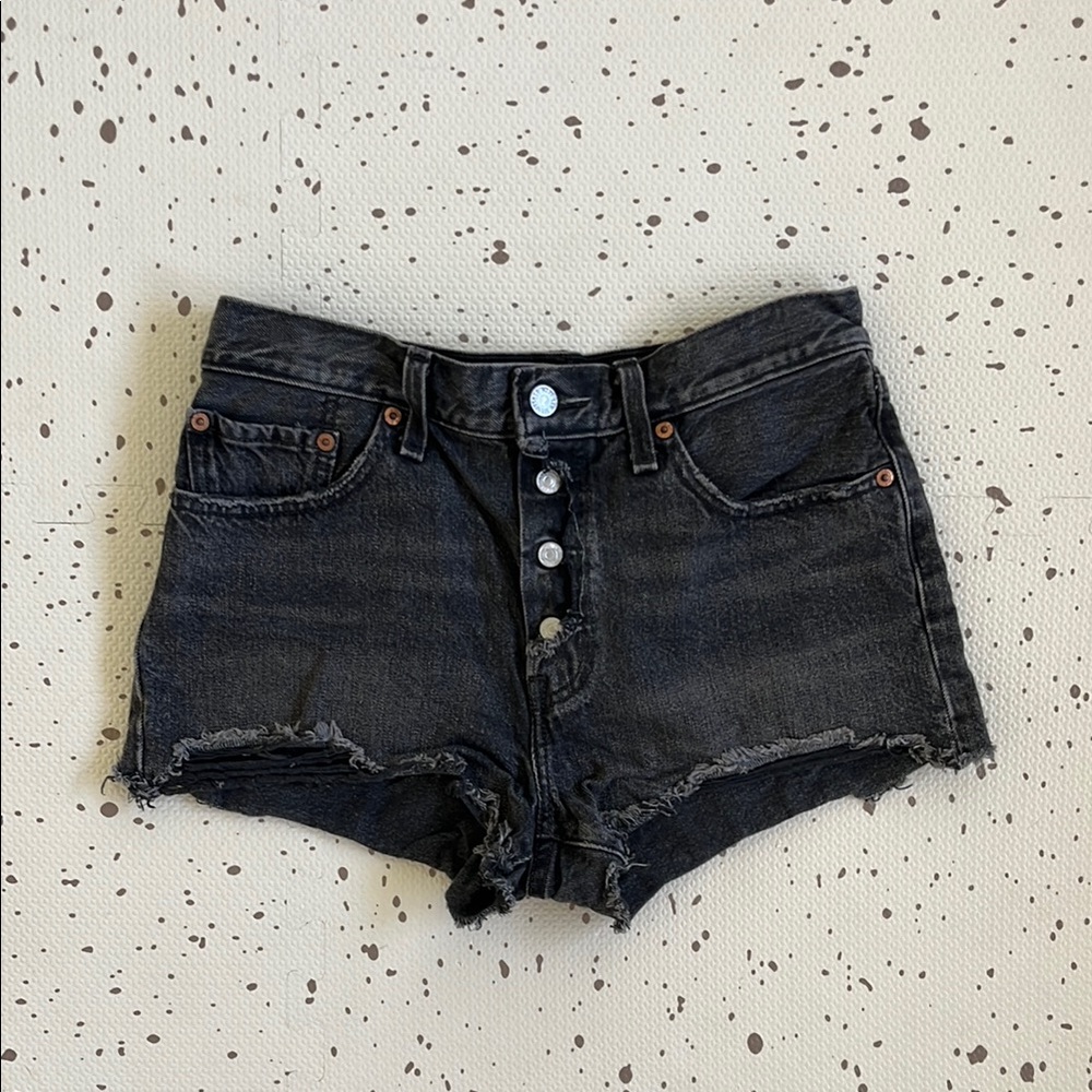 Levi's Black Distressed Button-Fly Jean Shorts